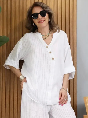 Conjunto Capri™ em Linho de Algodão / Sinta o Toque Suave e a Elegância que Você Merece em Todos os Momentos do Seu Verão!