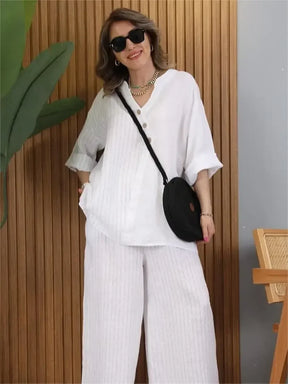 Conjunto Capri™ em Linho de Algodão / Sinta o Toque Suave e a Elegância que Você Merece em Todos os Momentos do Seu Verão!