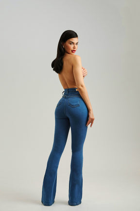 Calça Jeans Modeladora Flare Clássica Cós Super Alto